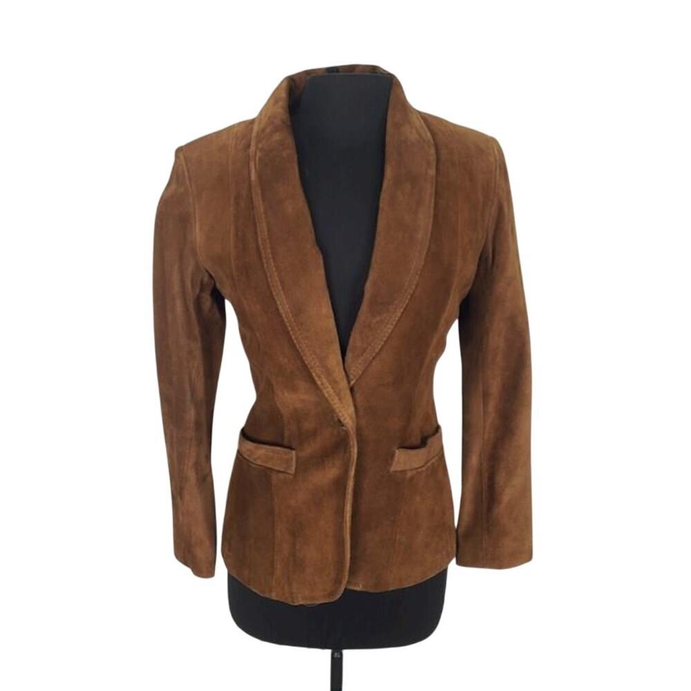 Vintage Winlit Suede Blazer Women’s Size S – Rich Brown Leather Classic - Picture 1 of 10